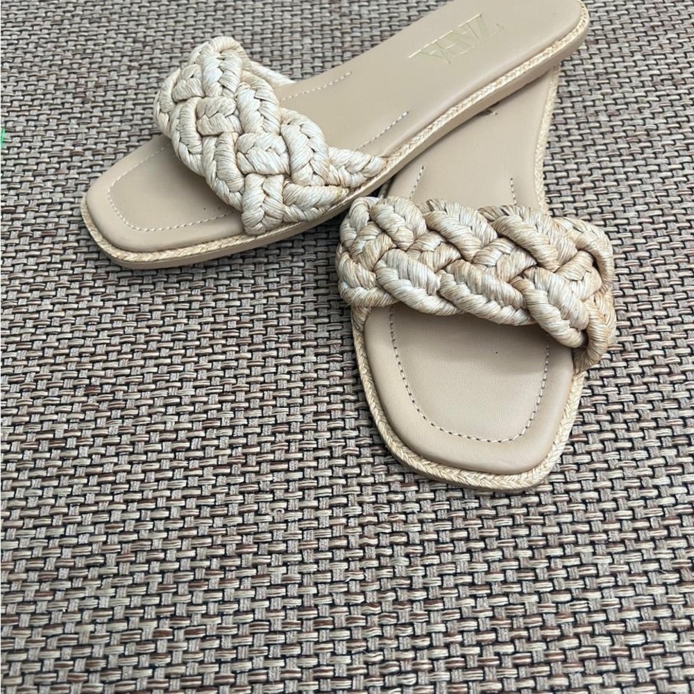 Zara Braided Slide Sandals in Beige - Women's Fashion Slip-Ons - Picture 4 of 6